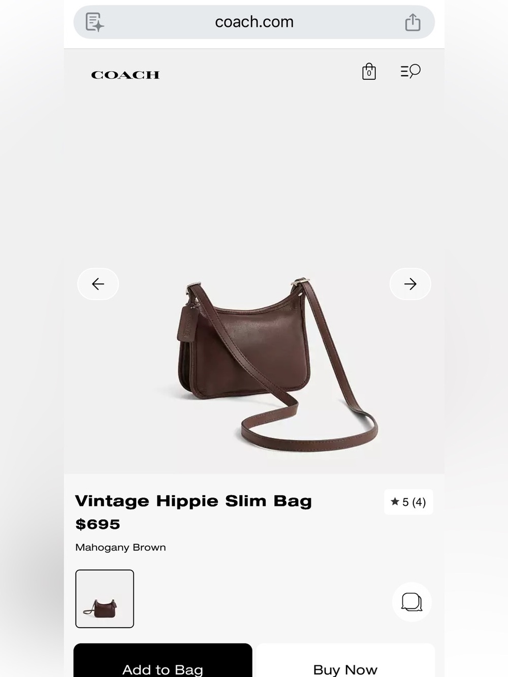 Vintage Coach Mahogany Brown Slim Hippie Bag